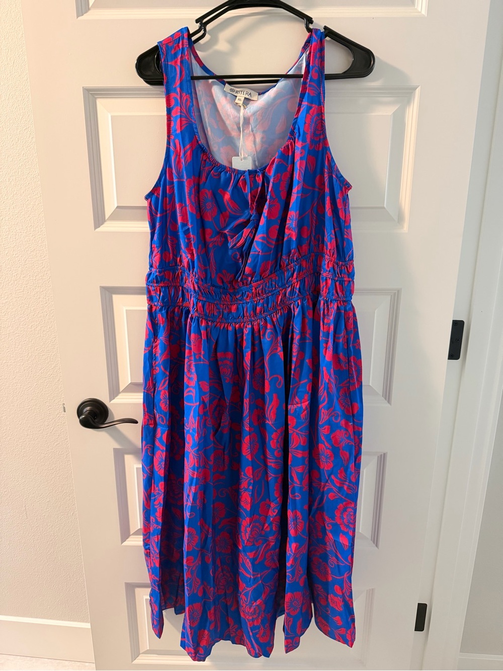 Fun Blue & Pink Floral Midi Dress